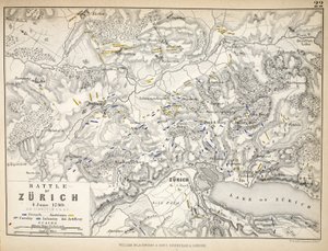 Mapa de la Batalla de Zúrich, publicado por William Blackwood and Sons, Edimburgo y Londres, 1848